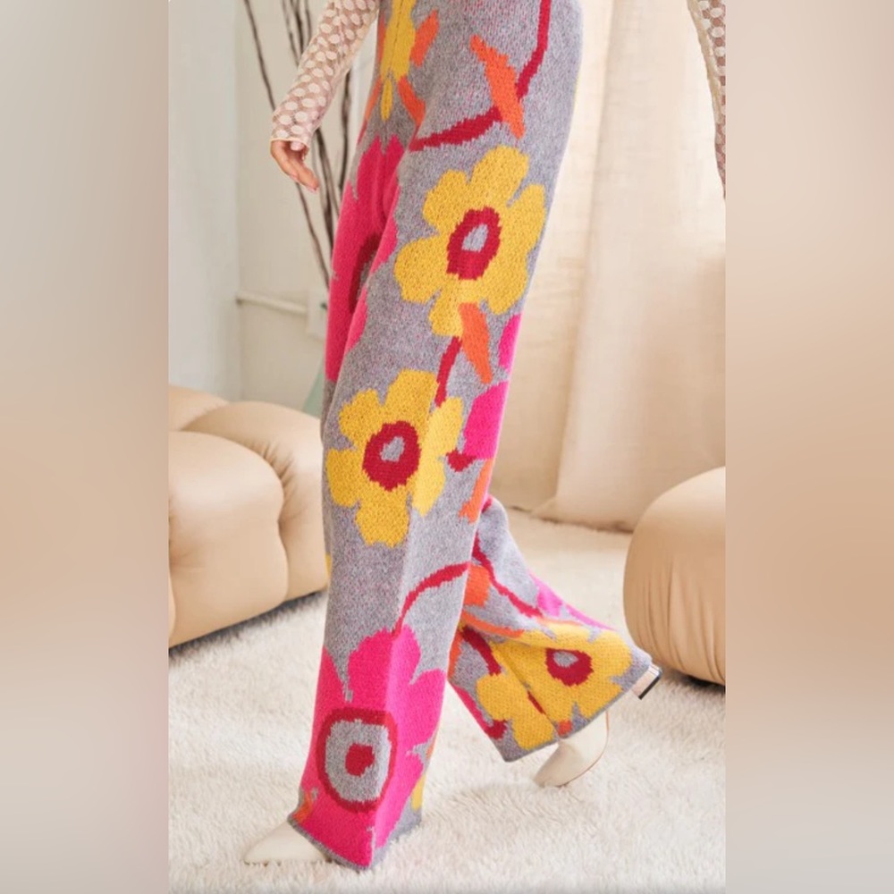 Flower Printed Casual Cozy Full Long Wide Pants